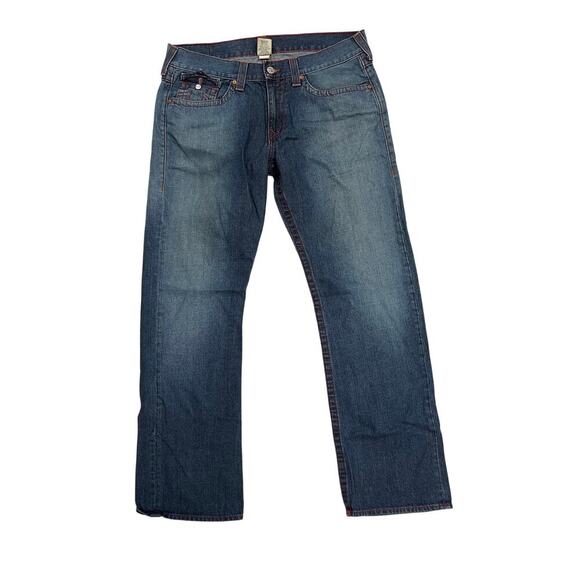 True Religion Blue Jeans Red Trim Straight Leg Sz 38 GS - Picture 1 of 7